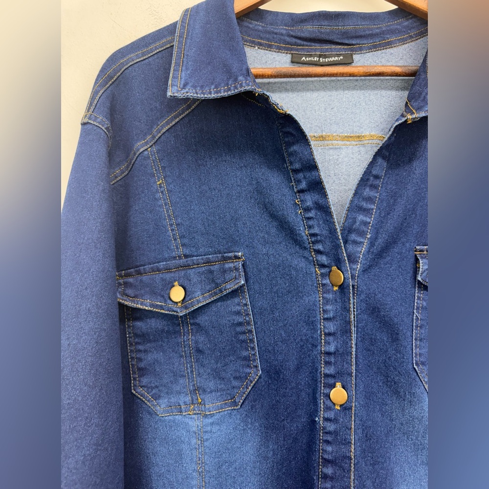 Dark Blue Denim Shirt Dress Size 3x - Picture 2 of 8